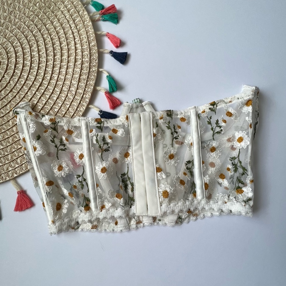 For Love And Lemons Tossed Daisy Corset Small Ivory White NEW - Picture 6 of 8